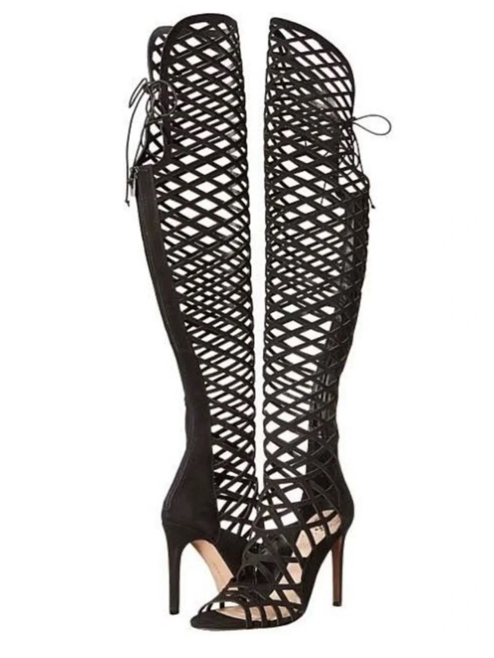 Vince Camuto  Black Gladiator Lace-Up Knee-High Stiletto Sandals